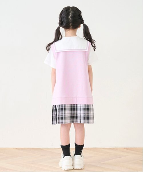 セール】セーラーカラー チェックプリーツ ドッキングワンピース