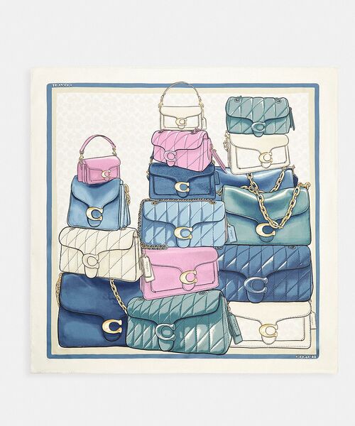 COACH シルクスカーフ イラスト入り COACH】ホース アンド キャリッジ プリント シルク スクエア