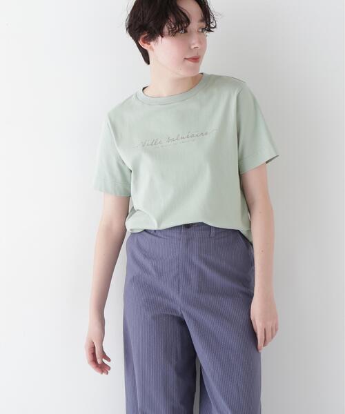 human woman(ヒューマンウーマン)の「◆天竺ロゴTシャツ(Tシャツ/カットソー・レディース・ホワイト/ライトグリーン/ベージュ・MEDIUM)」の1枚目の写真