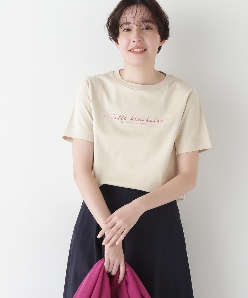 human woman(ヒューマンウーマン)の「◆天竺ロゴTシャツ(Tシャツ/カットソー・レディース・ホワイト/ライトグリーン/ベージュ・MEDIUM)」の3枚目の写真