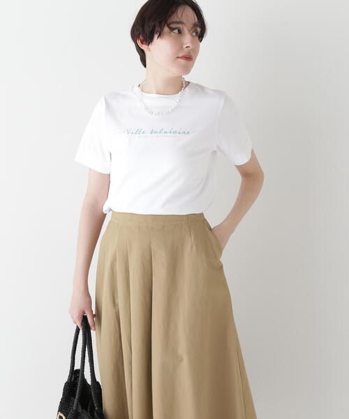 human woman(ヒューマンウーマン)の「◆天竺ロゴTシャツ(Tシャツ/カットソー・レディース・ホワイト/ライトグリーン/ベージュ・MEDIUM)」の5枚目の写真