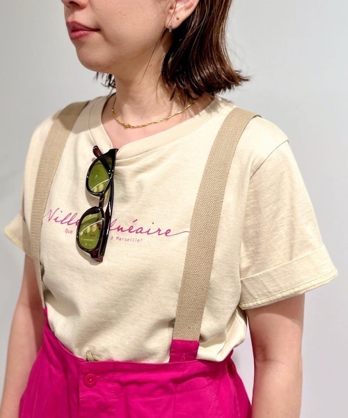human woman(ヒューマンウーマン)の「◆天竺ロゴTシャツ(Tシャツ/カットソー・レディース・ホワイト/ライトグリーン/ベージュ・MEDIUM)」の6枚目の写真