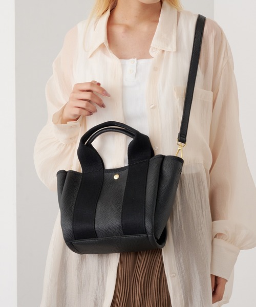 cache cache(カシュ カシュ)の「【cache cache】太ショルダー付き2wayテープトートバッグ S(ショルダーバッグ・レディース・ブラック/ベージュ/グレー/アイボリー/ブラウン・FREE)」の10枚目の写真