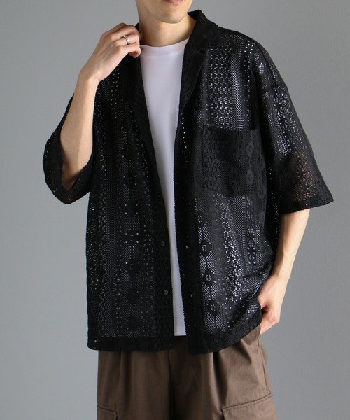 ANEDIST（アンディスト）の「レースオープンカラーシャツ（シャツ/ブラウス・メンズ・ブラック/ブラウン/ホワイト・L/M）」の5枚目の写真