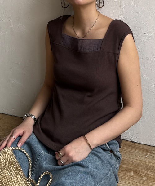 LBC（エルビーシー）の「スクエアネックシアーレイヤードタンクトップ（タンクトップ・レディース・ブラック/ホワイト/ブラウン/チャコール・M/L）」の4枚目の写真