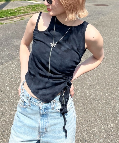 SPIRALGIRL（スパイラルガール）の「サイドギャザーアメスリトップス（タンクトップ・レディース・グリーン/ブラック/ホワイト・FREE）」の3枚目の写真