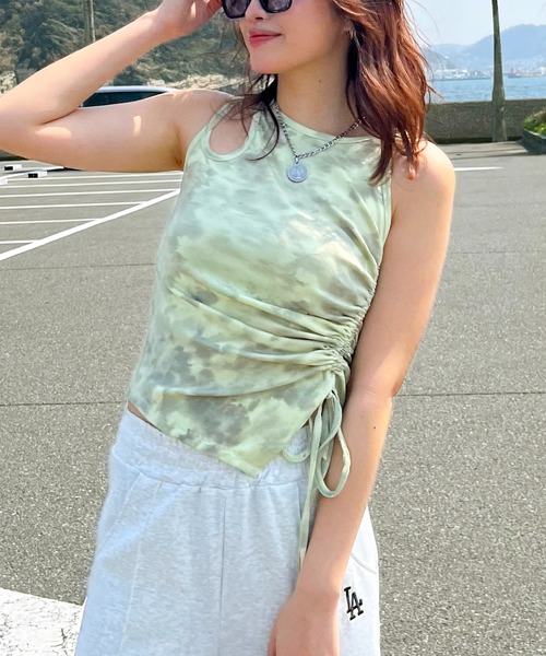 SPIRALGIRL（スパイラルガール）の「サイドギャザーアメスリトップス（タンクトップ・レディース・グリーン/ブラック/ホワイト・FREE）」の9枚目の写真