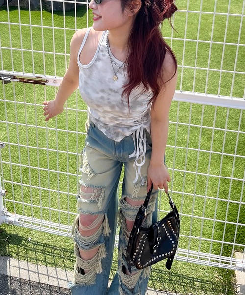 SPIRALGIRL（スパイラルガール）の「サイドギャザーアメスリトップス（タンクトップ・レディース・グリーン/ブラック/ホワイト・FREE）」の5枚目の写真