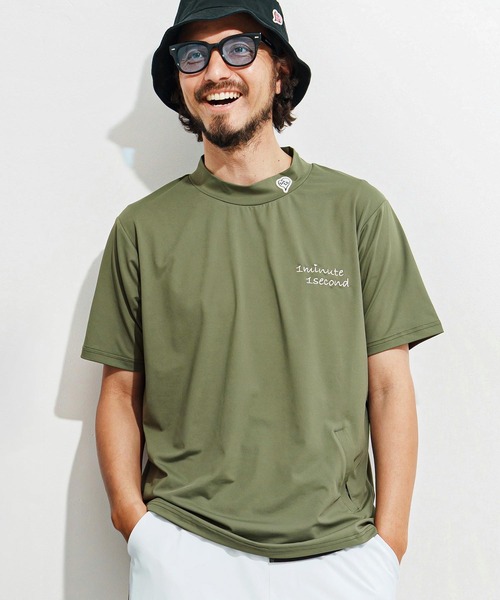 1minute 1second(ワンミニットワンセカンド)の「mt9675-1 Pocket embroidery mock neck T (cool fabric) モックネックTシャツ(Tシャツ/カットソー・メンズ・カーキ系/ブラック×ホワイト/ホワイト×ブラック・S/M/L/XL)」の3枚目の写真