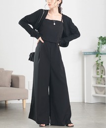 GOLDJAPAN（ゴールドジャパン）の「ショート丈トッパーカーディガン＆ワイドサロペットパンツ2点セット【大きいサイズ対応】（セットアップ）」