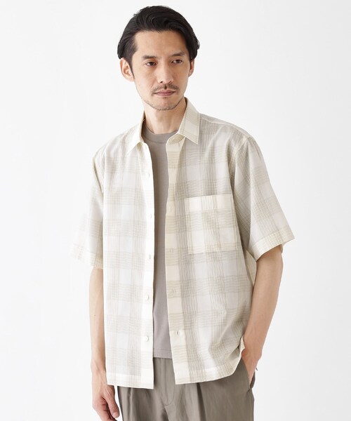 TAKEO KIKUCHI(タケオキクチ)の「◆【THE FLAGSHIP】シアーチェック シャツ(シャツ/ブラウス・メンズ・アイボリー系1/ネイビー系1・02/03/04)」の2枚目の写真