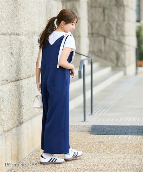 Petitjo（プッチージョ）の「小さいサイズ　【hiiさんコラボ】肩リボン付きオールインワン　低身長さん・小柄女性（つなぎ/オールインワン・レディース・ブラック/ネイビー・PSS/PS/PM）」の6枚目の写真