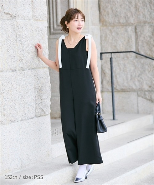 Petitjo（プッチージョ）の「小さいサイズ　【hiiさんコラボ】肩リボン付きオールインワン　低身長さん・小柄女性（つなぎ/オールインワン・レディース・ブラック/ネイビー・PSS/PS/PM）」の10枚目の写真