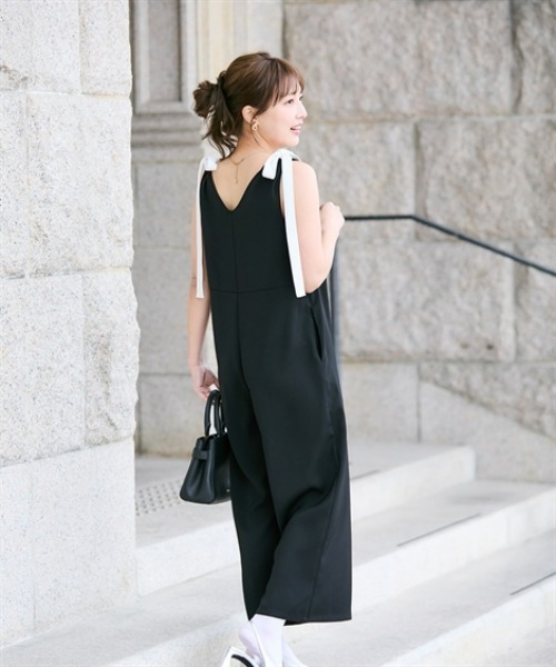 Petitjo（プッチージョ）の「小さいサイズ　【hiiさんコラボ】肩リボン付きオールインワン　低身長さん・小柄女性（つなぎ/オールインワン・レディース・ブラック/ネイビー・PSS/PS/PM）」の11枚目の写真