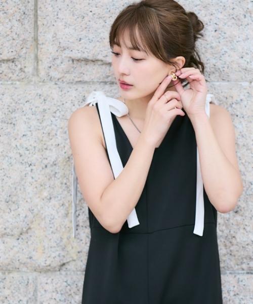 Petitjo（プッチージョ）の「小さいサイズ　【hiiさんコラボ】肩リボン付きオールインワン　低身長さん・小柄女性（つなぎ/オールインワン・レディース・ブラック/ネイビー・PSS/PS/PM）」の13枚目の写真