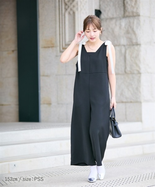 Petitjo（プッチージョ）の「小さいサイズ　【hiiさんコラボ】肩リボン付きオールインワン　低身長さん・小柄女性（つなぎ/オールインワン・レディース・ブラック/ネイビー・PSS/PS/PM）」の14枚目の写真