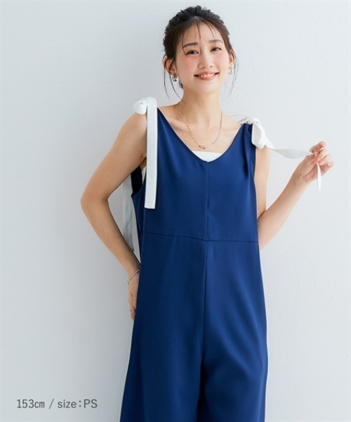 Petitjo（プッチージョ）の「小さいサイズ　【hiiさんコラボ】肩リボン付きオールインワン　低身長さん・小柄女性（つなぎ/オールインワン・レディース・ブラック/ネイビー・PSS/PS/PM）」の17枚目の写真