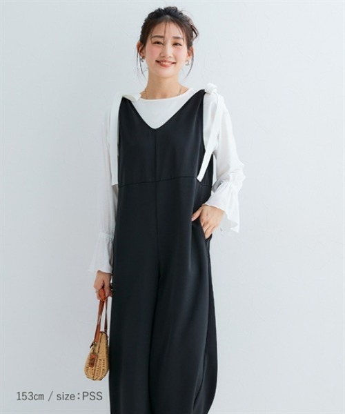 Petitjo（プッチージョ）の「小さいサイズ　【hiiさんコラボ】肩リボン付きオールインワン　低身長さん・小柄女性（つなぎ/オールインワン・レディース・ブラック/ネイビー・PSS/PS/PM）」の20枚目の写真