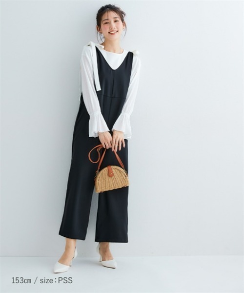 Petitjo（プッチージョ）の「小さいサイズ　【hiiさんコラボ】肩リボン付きオールインワン　低身長さん・小柄女性（つなぎ/オールインワン・レディース・ブラック/ネイビー・PSS/PS/PM）」の21枚目の写真