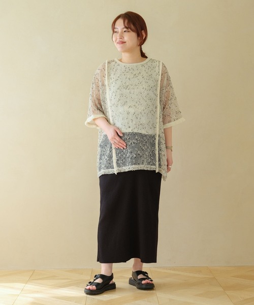 LEPSIM(レプシィム)の「【産前・産後対応】マタニティ/メッシュフリンジ5分袖プルオーバー 329602(その他トップス・レディース・ブラック/カーキ/アイボリー/ブルー・FREE)」の9枚目の写真