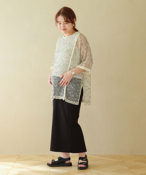 LEPSIM(レプシィム)の「【産前・産後対応】マタニティ/メッシュフリンジ5分袖プルオーバー 329602(その他トップス・レディース・ブラック/カーキ/アイボリー/ブルー・FREE)」の10枚目の写真