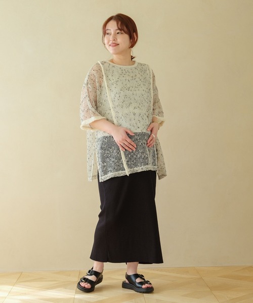 LEPSIM(レプシィム)の「【産前・産後対応】マタニティ/メッシュフリンジ5分袖プルオーバー 329602(その他トップス・レディース・ブラック/カーキ/アイボリー/ブルー・FREE)」の11枚目の写真