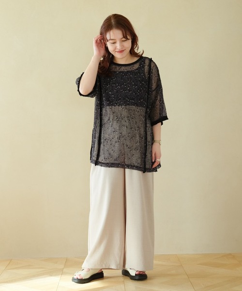 LEPSIM(レプシィム)の「【産前・産後対応】マタニティ/メッシュフリンジ5分袖プルオーバー 329602(その他トップス・レディース・ブラック/カーキ/アイボリー/ブルー・FREE)」の16枚目の写真