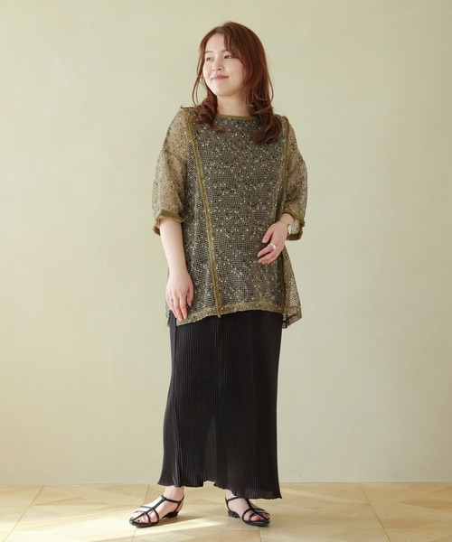 津肥町 専用 セール】【産前・産後対応】マタニティ／メッシュフリンジ5分袖プル