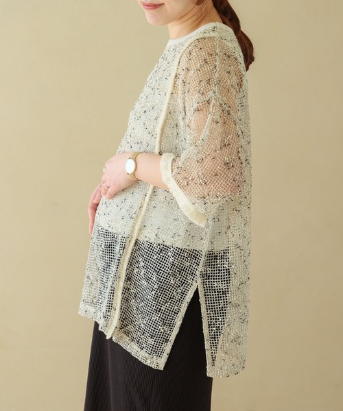 LEPSIM(レプシィム)の「【産前・産後対応】マタニティ/メッシュフリンジ5分袖プルオーバー 329602(その他トップス・レディース・ブラック/カーキ/アイボリー/ブルー・FREE)」の7枚目の写真