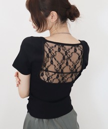 【ZOZO限定】バックレーストップ/back lace top 半袖 バックオープン シンプル きれいめ フェミニン ワンホン モード 大人カジュアル