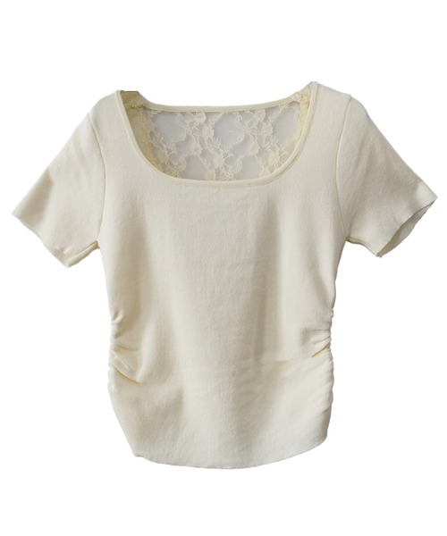 Reurie'(レウリィ)の「【ZOZO限定】バックレーストップ/back lace top 半袖 バックオープン シンプル きれいめ フェミニン ワンホン モード 大人カジュアル(Tシャツ/カットソー・レディース・アイボリー/ブラック・FREE)」の9枚目の写真