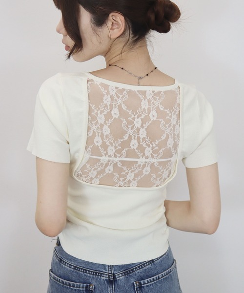 Reurie'(レウリィ)の「【ZOZO限定】バックレーストップ/back lace top 半袖 バックオープン シンプル きれいめ フェミニン ワンホン モード 大人カジュアル(Tシャツ/カットソー・レディース・アイボリー/ブラック・FREE)」の22枚目の写真