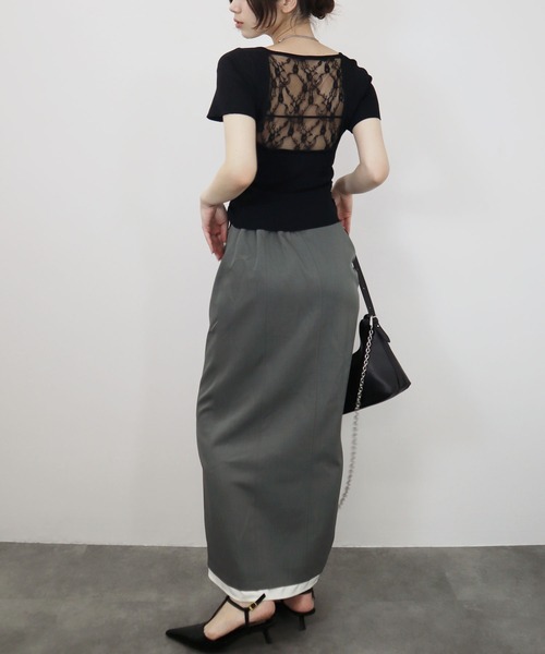 Reurie'(レウリィ)の「【ZOZO限定】バックレーストップ/back lace top 半袖 バックオープン シンプル きれいめ フェミニン ワンホン モード 大人カジュアル(Tシャツ/カットソー・レディース・アイボリー/ブラック・FREE)」の18枚目の写真