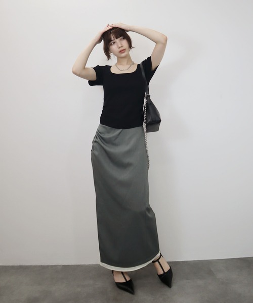 Reurie'(レウリィ)の「【ZOZO限定】バックレーストップ/back lace top 半袖 バックオープン シンプル きれいめ フェミニン ワンホン モード 大人カジュアル(Tシャツ/カットソー・レディース・アイボリー/ブラック・FREE)」の16枚目の写真