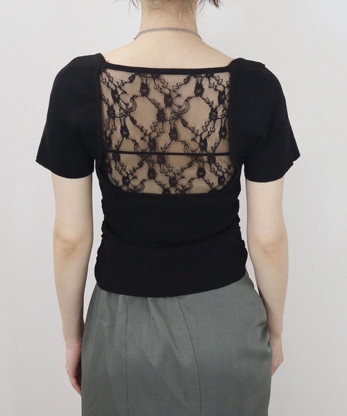 Reurie'(レウリィ)の「【ZOZO限定】バックレーストップ/back lace top 半袖 バックオープン シンプル きれいめ フェミニン ワンホン モード 大人カジュアル(Tシャツ/カットソー・レディース・アイボリー/ブラック・FREE)」の15枚目の写真