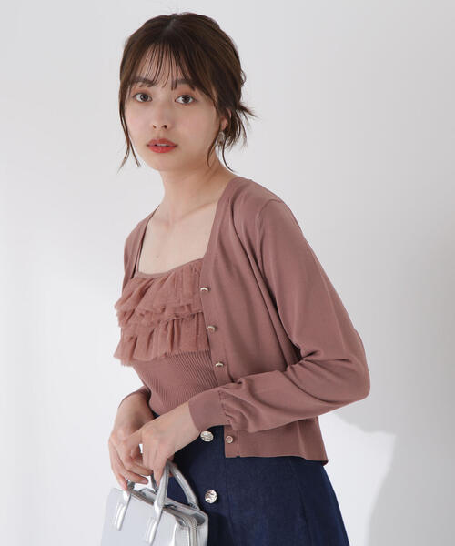 PROPORTION BODY DRESSING(プロポーションボディドレッシング)の「チュール付きニットアンサンブル / 1215170904(ニット/セーター・レディース・ブラウン系その他/ブルー/ピンク・FREE)」の1枚目の写真