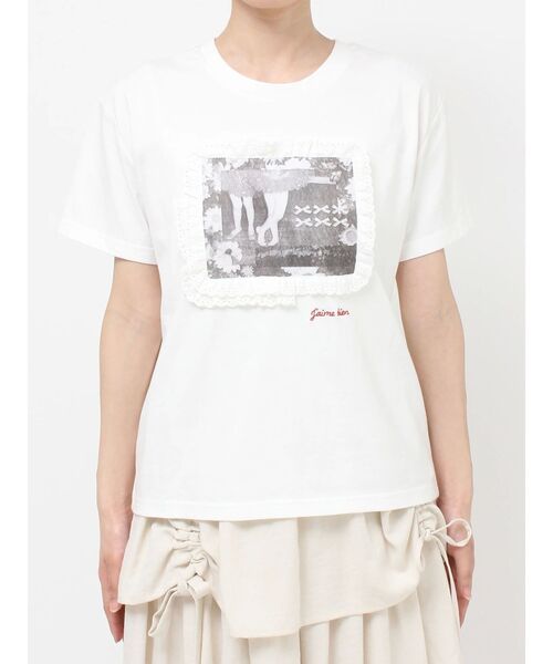 merry jenny（メリージェニー）の「memory frame tee（Tシャツ/カットソー・レディース・ブルー/オフホワイト/ベージュ・FREE）」の4枚目の写真