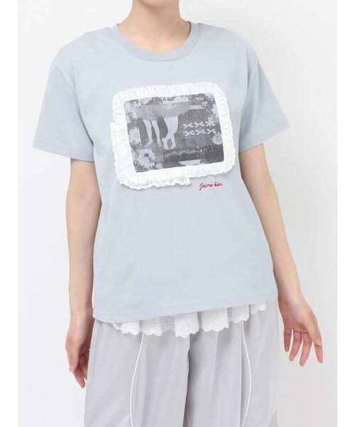 merry jenny（メリージェニー）の「memory frame tee（Tシャツ/カットソー・レディース・ブルー/オフホワイト/ベージュ・FREE）」の3枚目の写真