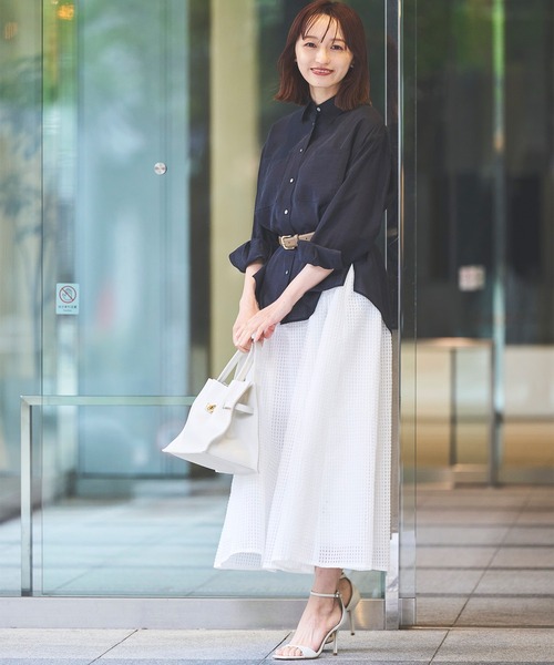 Sirin(シリン)の「シアーギンガムフレアスカ―ト【2サイズ展開】(スカート・レディース・ホワイト/ネイビー・SMALL/X-SMALL)」の3枚目の写真