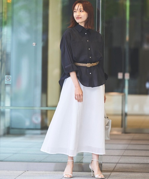Sirin(シリン)の「シアーギンガムフレアスカ―ト【2サイズ展開】(スカート・レディース・ホワイト/ネイビー・SMALL/X-SMALL)」の4枚目の写真