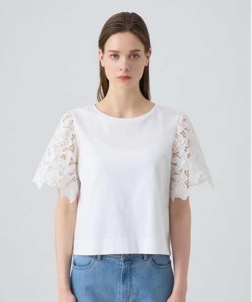アナイ　tシャツ コンパクトポンチスカラップ袖 プルオーバー　ANAYI 白　M コンパクトポンチスカラップ袖 プルオーバー（Tシャツ/カットソー