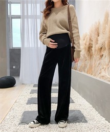 古着 バレンザ ベロアパンツ レディース 黒 高級感 上品 ロング丈 44号 dance-nets_74bo1003r