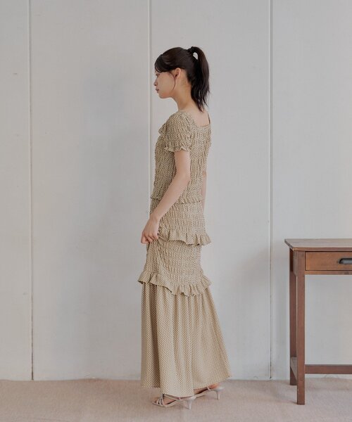 Chico（チコ）の「ギンガムフリルデザインシャーリングスカート