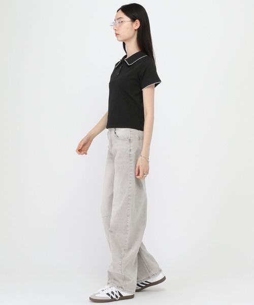 3.3 Field Trip （3.3フィールドトリップ）の「3.3 Field Trip／襟フリルポロT（Tシャツ/カットソー・レディース・ネイビー/ホワイト/ブラック・FREE）」の6枚目の写真