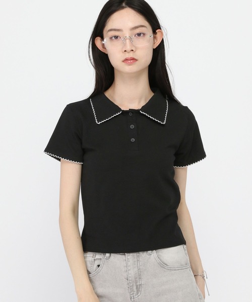 3.3 Field Trip （3.3フィールドトリップ）の「3.3 Field Trip／襟フリルポロT（Tシャツ/カットソー・レディース・ネイビー/ホワイト/ブラック・FREE）」の4枚目の写真