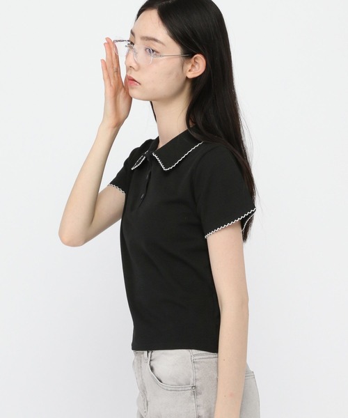 3.3 Field Trip （3.3フィールドトリップ）の「3.3 Field Trip／襟フリルポロT（Tシャツ/カットソー・レディース・ネイビー/ホワイト/ブラック・FREE）」の8枚目の写真