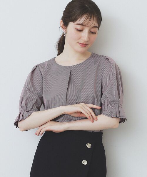 index(インデックス)の「ストライプジャージタックスリーブトップス【吸水速乾/洗濯機洗い可】(Tシャツ/カットソー・レディース・ブルー系7/ネイビー系2/ワイン系1/ベージュ系その他6/ブラウン系その他4・36/38/40/42)」の7枚目の写真