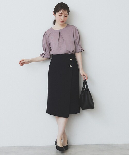 index(インデックス)の「ストライプジャージタックスリーブトップス【吸水速乾/洗濯機洗い可】(Tシャツ/カットソー・レディース・ブルー系7/ネイビー系2/ワイン系1/ベージュ系その他6/ブラウン系その他4・36/38/40/42)」の6枚目の写真