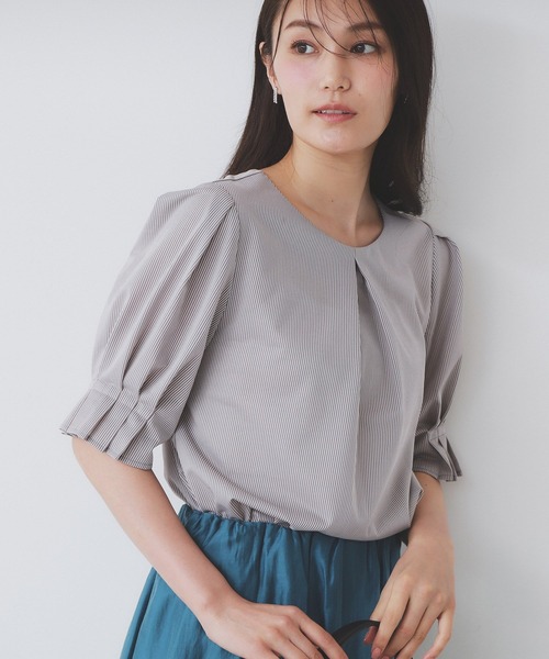 index(インデックス)の「ストライプジャージタックスリーブトップス【吸水速乾/洗濯機洗い可】(Tシャツ/カットソー・レディース・ブルー系7/ネイビー系2/ワイン系1/ベージュ系その他6/ブラウン系その他4・36/38/40/42)」の2枚目の写真