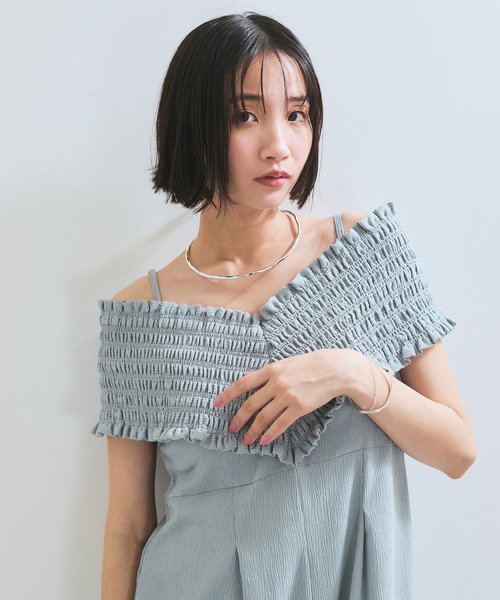 セール】シャーリングオフショルダーオールインワン（つなぎ